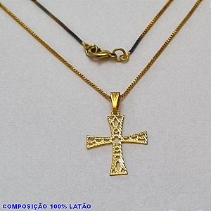 GARGANTILHA NO BRUTO PRONTO PARA O BANHO - (2201) - GARGANTILHA COM CORRENTE VENEZIANA E PINGENTE CRUZ VAZADA DIAMANTADA 23MM - TAMANHO 45,0CM- FECHO LAGOSTA - PESO 2,1GR BRU10063A