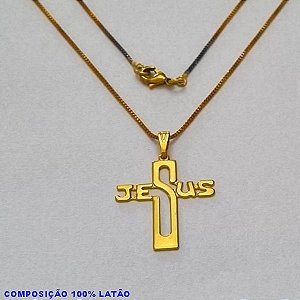 GARGANTILHA NO BRUTO PRONTO PARA O BANHO - (931) - GARGANTILHA COM CORRENTE VENEZIANA E PINGENTE CRUZ JESUS VAZADA 25MM  - TAMANHO 45,0CM- FECHO LAGOSTA - PESO 2,7GR BRU10064A