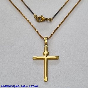 GARGANTILHA NO BRUTO PRONTO PARA O BANHO - (32) - GARGANTILHA COM CORRENTE VENEZIANA E PINGENTE CRUZ ESTAMPADA 30MM (FERRAMENTA ANTIGA) - TAMANHO 45,0CM- FECHO LAGOSTA - PESO 2,7GR BRU10068A