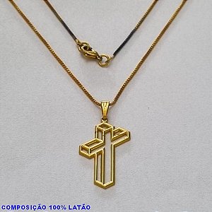 GARGANTILHA NO BRUTO PRONTO PARA O BANHO - (02) - GARGANTILHA COM CORRENTE VENEZIANA E PINGENTE CRUZ VAZADA 3D 25MM - TAMANHO 45,0CM- FECHO LAGOSTA - PESO 2,7GR BRU10072A