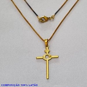 GARGANTILHA NO BRUTO PRONTO PARA O BANHO - (929) - GARGANTILHA COM CORRENTE VENEZIANA E PINGENTE CRUZ MODERNA 28MM - TAMANHO 45,0CM- FECHO LAGOSTA - PESO 2,3GR BRU10073A