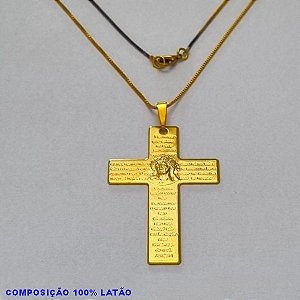GARGANTILHA NO BRUTO PRONTO PARA O BANHO - (678) - GARGANTILHA COM CORRENTE VENEZIANA E PINGENTE CRUZ C/ ORAÇÃO DO PAI NOSSO E FACE DE CRISTO 50MM - TAMANHO 45,0CM- FECHO LAGOSTA - PESO 6,0GR BRU10076A