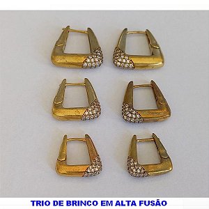 BRINCO NO BRUTO PRONTO PARA O BANHO (COM MICRO ZIRCONIAS)- TRIO DE BRINCO COM TREIS PAR(TAMANHO ( 14MM/18MM/22MM) PESO TOTAL DO TRIO 14GR -  BRU1515