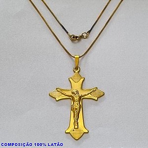 GARGANTILHA NO BRUTO PRONTO PARA O BANHO - (605) - GARGANTILHA COM CORRENTE VENEZIANA E PINGENTE CRUZ C/ CRISTO LISA DET PONTAS 40MM - TAMANHO 45,0CM- FECHO LAGOSTA - PESO 3,2GR BRU10079A