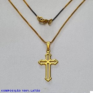 GARGANTILHA NO BRUTO PRONTO PARA O BANHO - (05) - GARGANTILHA COM CORRENTE VENEZIANA E PINGENTE CRUZ VAZADA 25MM - TAMANHO 45,0CM- FECHO LAGOSTA - PESO 2,3GR BRU10080A