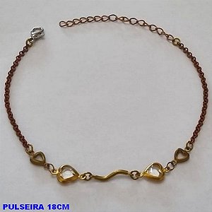 PULSEIRA NO BRUTO PRONTO PARA O BANHO -  PULSEIRA FEMININA COM CORAÇÕES DE PEDRA CRISTAL - TAMANHO 18CM + EXTENSOR - PESO 2,1GR  E FECHO LAGOSTA - BRU10090A