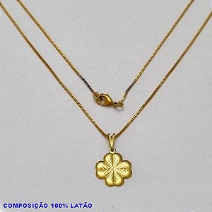 GARGANTILHA NO BRUTO PRONTO PARA O BANHO - (5332) - GARGANTILHA COM CORRENTE VENEZIANA E PINGENTE TREVO 15MM C/ FOLHA DETALHES RISCOS TAMANHO 45,0CM- FECHO LAGOSTA - PESO 2,9GR BRU100166A