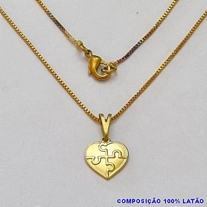 GARGANTILHA NO BRUTO PRONTO PARA O BANHO - (4993) - GARGANTILHA COM CORRENTE VENEZIANA E PINGENTE CORAÇÃO 10MM QUEBRA-CABEÇA (AUTISMO) - TAMANHO 45,0CM- FECHO LAGOSTA - PESO 2,4GR BRU100167A