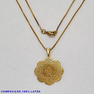 GARGANTILHA NO BRUTO PRONTO PARA O BANHO - (418) - GARGANTILHA COM CORRENTE VENEZIANA E PINGENTE  FLOR MANDALA TRABALHADA 20MM  - TAMANHO 45,0CM- FECHO LAGOSTA - PESO 2,4GR BRU100171A
