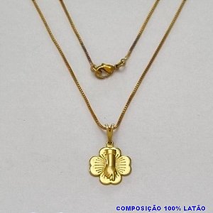 GARGANTILHA NO BRUTO PRONTO PARA O BANHO - (5228) - GARGANTILHA COM CORRENTE VENEZIANA E PINGENTE TREVO C/ FIGA  - TAMANHO 45,0CM- FECHO LAGOSTA - PESO 2,8GR BRU100173A