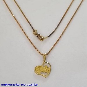 GARGANTILHA NO BRUTO PRONTO PARA O BANHO - (3308) - GARGANTILHA COM CORRENTE VENEZIANA E PINGENTE PINGENTE CORAÇÃO 13MM VAZADO C/ FLORES - TAMANHO 45,0CM- FECHO LAGOSTA - PESO 2,4GR BRU100181A