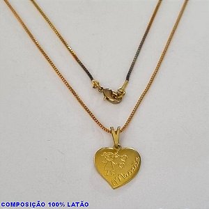 GARGANTILHA NO BRUTO PRONTO PARA O BANHO - (4209) - GARGANTILHA COM CORRENTE VENEZIANA E PINGENTE CORAÇÃO 15X14 ESTAMPADO MENINA "MAMÃE" - TAMANHO 45,0CM- FECHO LAGOSTA - PESO 2,8GR BRU100183A