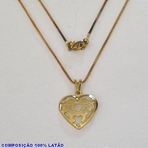 GARGANTILHA NO BRUTO PRONTO PARA O BANHO - (4204) - GARGANTILHA COM CORRENTE VENEZIANA E PINGENTE CORAÇÃO METADE VAZADO 17MM - TAMANHO 45,0CM- FECHO LAGOSTA - PESO 2,3GR BRU100189A
