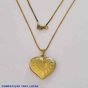 GARGANTILHA NO BRUTO PRONTO PARA O BANHO - (396) - GARGANTILHA COM CORRENTE VENEZIANA E PINGENTE CORAÇÃO DUPLO ESTAMPADO 24X22MM- TAMANHO 45,0CM- FECHO LAGOSTA - PESO 4,6GR BRU100190A