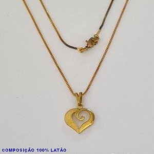 GARGANTILHA NO BRUTO PRONTO PARA O BANHO - (3233) - GARGANTILHA COM CORRENTE VENEZIANA E PINGENTE CORAÇÃO 13MM VAZADO TAMANHO 45,0CM- FECHO LAGOSTA - PESO 2,4GR BRU100191A