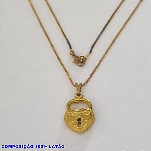 GARGANTILHA NO BRUTO PRONTO PARA O BANHO - (321) - GARGANTILHA COM CORRENTE VENEZIANA E PINGENTE CADEADO CORAÇÃO DUPLO "AMOR" "LOVE" 19X15MM TAMANHO 45,0CM- FECHO LAGOSTA - PESO 3,1GR BRU100195A