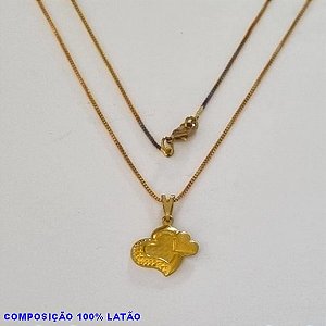 GARGANTILHA NO BRUTO PRONTO PARA O BANHO - (2416) - GARGANTILHA COM CORRENTE VENEZIANA E PINGENTE CORAÇÃO 13MM C/ CORAÇÃOZINHO RETICULADO TAMANHO 45,0CM- FECHO LAGOSTA - PESO 2,6GR BRU100197A