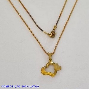 GARGANTILHA NO BRUTO PRONTO PARA O BANHO - (2414) - GARGANTILHA COM CORRENTE VENEZIANA E PINGENTE CORAÇÃO 13MM VAZADO C/ CORAÇÃOZINHO TAMANHO 45,0CM- FECHO LAGOSTA - PESO 2,3GR BRU100199A