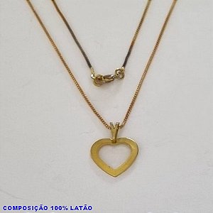 GARGANTILHA NO BRUTO PRONTO PARA O BANHO - (447) - GARGANTILHA COM CORRENTE VENEZIANA E PINGENTE CORAÇÃO VAZADO 16MM TAMANHO 45,0CM- FECHO LAGOSTA - PESO 2,4GR BRU100204A