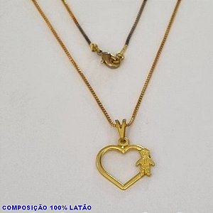 GARGANTILHA NO BRUTO PRONTO PARA O BANHO - (1326) - GARGANTILHA COM CORRENTE VENEZIANA E PINGENTE 15MM CORAÇÃO VAZADO C/ MENINO TAMANHO 45,0CM- FECHO LAGOSTA - PESO 1,8GR BRU100207A