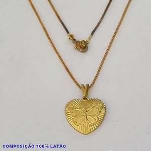 GARGANTILHA NO BRUTO PRONTO PARA O BANHO - (4998) - GARGANTILHA COM CORRENTE VENEZIANA E PINGENTE CORAÇÃO DIAMANTADO 17MM C/ BORBOLETA TAMANHO 45,0CM- FECHO LAGOSTA - PESO 3,2GR BRU100211A