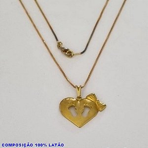 GARGANTILHA NO BRUTO PRONTO PARA O BANHO - (2729) - GARGANTILHA COM CORRENTE VENEZIANA E PINGENTE CORAÇÃO 18X24MM C/ 2 PEZINHO VAZADO C/ LAÇO TAMANHO 45,0CM- FECHO LAGOSTA - PESO 2,5GR BRU100215A