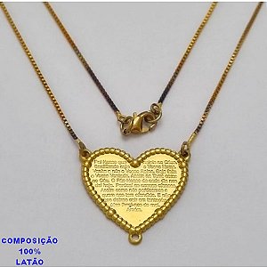 GARGANTILHA NO BRUTO PRONTO PARA O BANHO - (856) - GARGANTILHA COM CORRENTE VENEZIANA E PINGENTE CORAÇÃO COM TERÇO 20M ORAÇÃO PAI NOSSO TAMANHO 45,0CM- FECHO LAGOSTA - PESO 4,0GR BRU100233