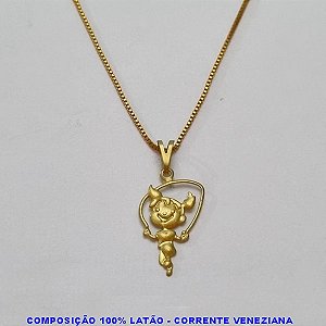 GARGANTILHA NO BRUTO PRONTO PARA O BANHO - (V3675) - GARGANTILHA COM CORRENTE VENEZIANA E PINGENTE MENINA PULANDO CORDA TAMANHO 45,0CM- FECHO LAGOSTA - PESO 2,1GR BRU100249A