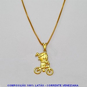 GARGANTILHA NO BRUTO PRONTO PARA O BANHO - (V3676) - GARGANTILHA COM CORRENTE VENEZIANA E PINGENTE MENINA DE BICICLETA 17MM TAMANHO 45,0CM- FECHO LAGOSTA - PESO 1,8GR BRU100256A