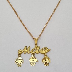 GARGANTILHA NO BRUTO PRONTO PARA O BANHO (652) COM CORRENTE SINGAPURA "45CM " - FECHO LAGOSTA - COM CANGA "MAE" 10X39MM - DUAS MENINAS E UM MENINO  DE 13MM -BRU100270A