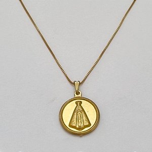 GARGANTILHA NO BRUTO PRONTO PARA O BANHO - (E1096) - GARGANTILHA COM CORRENTE VENEZIANA E MEDALHA NOSSA SENHORA APARECIDA TAMANHO 20MM 45,0CM- FECHO LAGOSTA - PESO 3,9GR BRU100291A