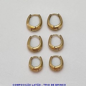 BRINCO NO BRUTO PRONTO PARA O BANHO 100% LATÃO - TRIO DE BRINCO COM 3 PAR TAMANHOS 13MM/12MM/10MM - PESO TOTAL 3,6GR - BRU100300A