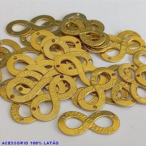 ACESSÓRIO BRUTO PRONTO PARA BANHO - VENDIDA POR UNIDADE COMPOSIÇÃO LATÃO (1527) INFINITO AMOR ETERNO AMOR 22MM COM 2 FUROS - PESO TOTAL 0,8GR - BRU000723