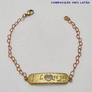 PULSEIRA NO BRUTO PRONTO PARA O BANHO(3.1778) PLACA I LOVE YOU TAMANHO 18CM - PESO 2,2GR  E FECHO LAGOSTA - BRU100311A