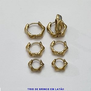 BRINCO NO BRUTO PRONTO PARA O BANHO LATÃO - TRIO DE BRINCO COM 3 PAR TAMANHOS 13MM/12MM/10MM - PESO TOTAL 4,9GR - BRU100344A