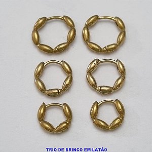 BRINCO NO BRUTO PRONTO PARA O BANHO LATÃO - TRIO DE BRINCO COM 3 PAR TAMANHOS 14MM/12MM/10MM - PESO TOTAL 5,5GR - BRU100348A