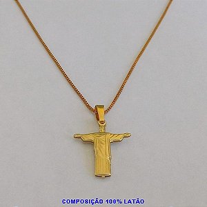 GARGANTILHA NO BRUTO PRONTO PARA BANHO - (391)COM CORRENTE VENEZIANA DE 45CM COM UM PINGENTE CRISTO REDENTOR DUPLO 18MM - PESO 2,9GR- BRU100363A