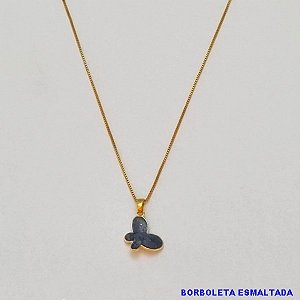 GARGANTILHA BRUTO PRONTO PARA BANHO COM CORRENTE VENEZIANA 45CM COM FECHO LAGOSTA - PESO TOTAL 2,7GR PINGENTE DE BORBOLETA DE 16MM - (ESMALTADO) - BRU100394A