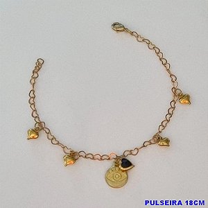 PULSEIRA NO BRUTO PRONTO PARA O BANHO(CX79) -  PULSEIRA FEMININA CORAÇÕES LISOS E PEDRA CRISTAL FORMATO CORAÇÃO - TAMANHO 18CM  - PESO 2,5GR  E FECHO LAGOSTA - BRU100412A