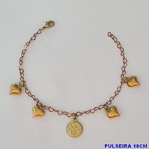 PULSEIRA NO BRUTO PRONTO PARA O BANHO(CX79) -  PULSEIRA FEMININA CORAÇÕES LISOS E MÃO DE HANSÁ - TAMANHO 18CM  - PESO 2,6GR  E FECHO LAGOSTA - BRU100414A