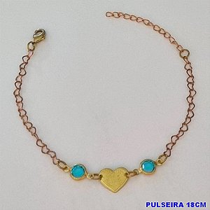 PULSEIRA NO BRUTO PRONTO PARA O BANHO -  PULSEIRA FEMININA CORAÇÃO LISO E PEDRA CRISTAL AZUL  - TAMANHO 18CM  - PESO 1,7GR  E FECHO LAGOSTA - BRU100416A