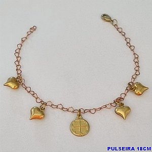 PULSEIRA NO BRUTO PRONTO PARA O BANHO(CX79) -  PULSEIRA FEMININA CORAÇÕES LISO E PINGENTE TREVO - TAMANHO 18CM  - PESO 2,7GR  E FECHO LAGOSTA - BRU100417A