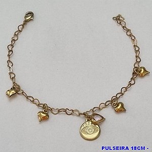 PULSEIRA NO BRUTO PRONTO PARA O BANHO(CX79) -  PULSEIRA FEMININA COM CORAÇÕES LISOS E CORAÇÃO PEDRA CRISTAL ROSA - TAMANHO 18CM - PESO 2,6GR  E FECHO LAGOSTA - BRU100424A
