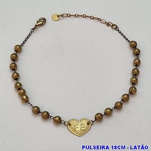 PULSEIRA NO BRUTO PRONTO PARA O BANHO(CX44) -  PULSEIRA FEMININA COM BOLINHAS E CORAÇÃO FÉ - TAMANHO 19CM - PESO 5,6GR  E FECHO LAGOSTA - BRU100427A