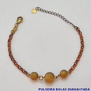 PULSEIRA NO BRUTO PRONTO PARA O BANHO(CX77) -  PULSEIRA FEMININA COM BOLAS DIAMANTADA  - TAMANHO 18CM + EXTENSOR  - PESO 5,1GR  E FECHO LAGOSTA - BRU100430A