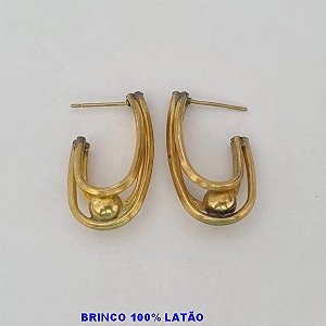 BRINCO BRUTO PARA BANHO 100% LATÃO ARGOLA TRIPLA COM BOLINHA TAMANHO 27X15MM - PESO 5,9GR -  BRU100432A