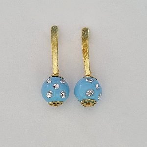 BRINCO BRUTO PARA BANHO BASE LISA BOLA AZUL STRASS(11MM) TAMANHO COM A BASE 30MM - PESO 3,4GR -  BRU100443A