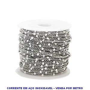 CORRENTE EM AÇO INOXIDAVEL 316L - CORRENTE VENDIDA POR METRO -LARGURA 2MM - BOLINHAS ESMALTADAS - AÇO000901