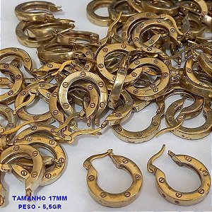BRINCO NO BRUTO PRONTO PARA O BANHO(CX84) - ARGOLINHA DE PRESSÃO - TAMANHO 17MM(MODELO DE PRARAFUSO) PESO TOTAL 5,5GR - BRU4657