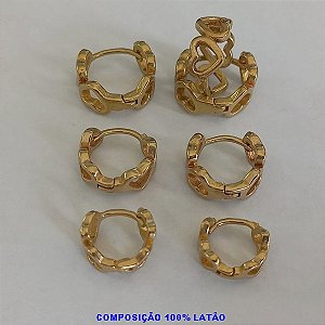 BRINCO NO BRUTO PRONTO PARA O BANHO VENDAS POR TRIO(3 PAR)TAMANHOS  TRIO NOS TAMANHOS 10/12/14MM  - BRINCO DE ARGOLINHA DE CORAÇÃO ARGOLINHA DE PRESSÃO(TRANQUETA) PESO TOTAL 5.8 - BRU1256